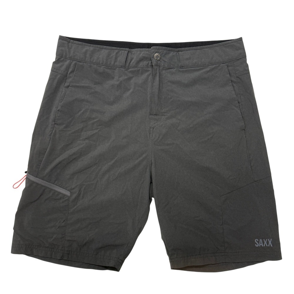 SAXX Ascender 2N1 Mens Active Hiking Shorts Gray BallPark Pouch Size 34 9 Inseam